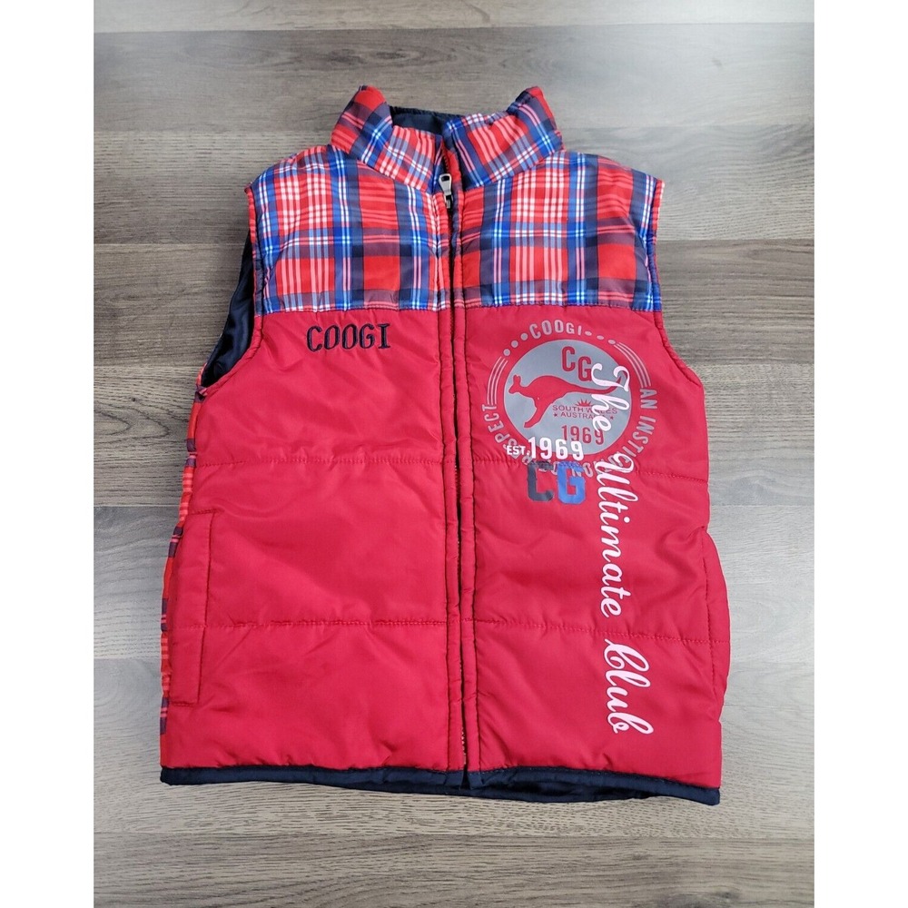 Vintage COOGI Puffer Vest Size 4T Red Full Zip Toddler Pockets Australian Plaid